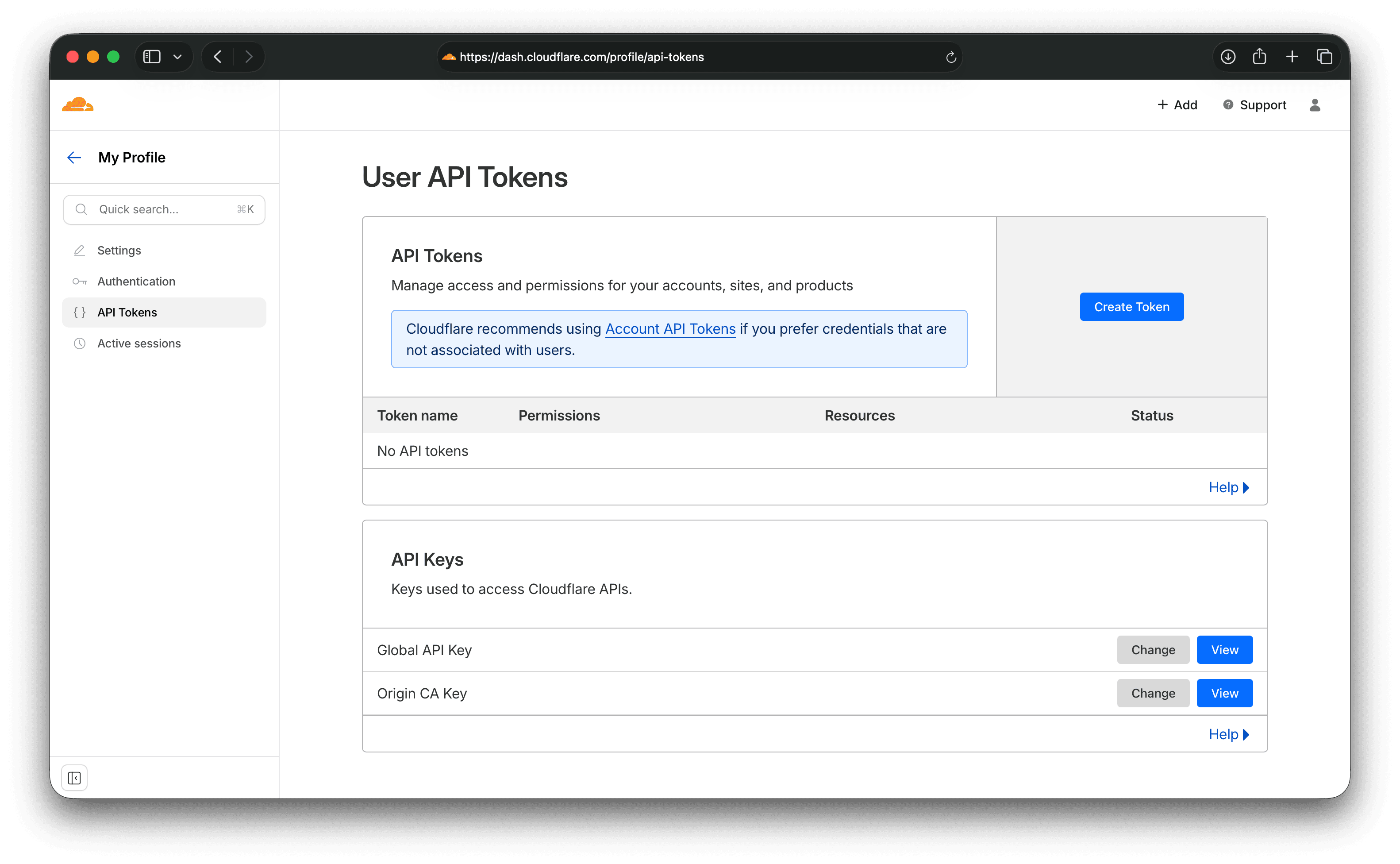 Cloudflare API tokens