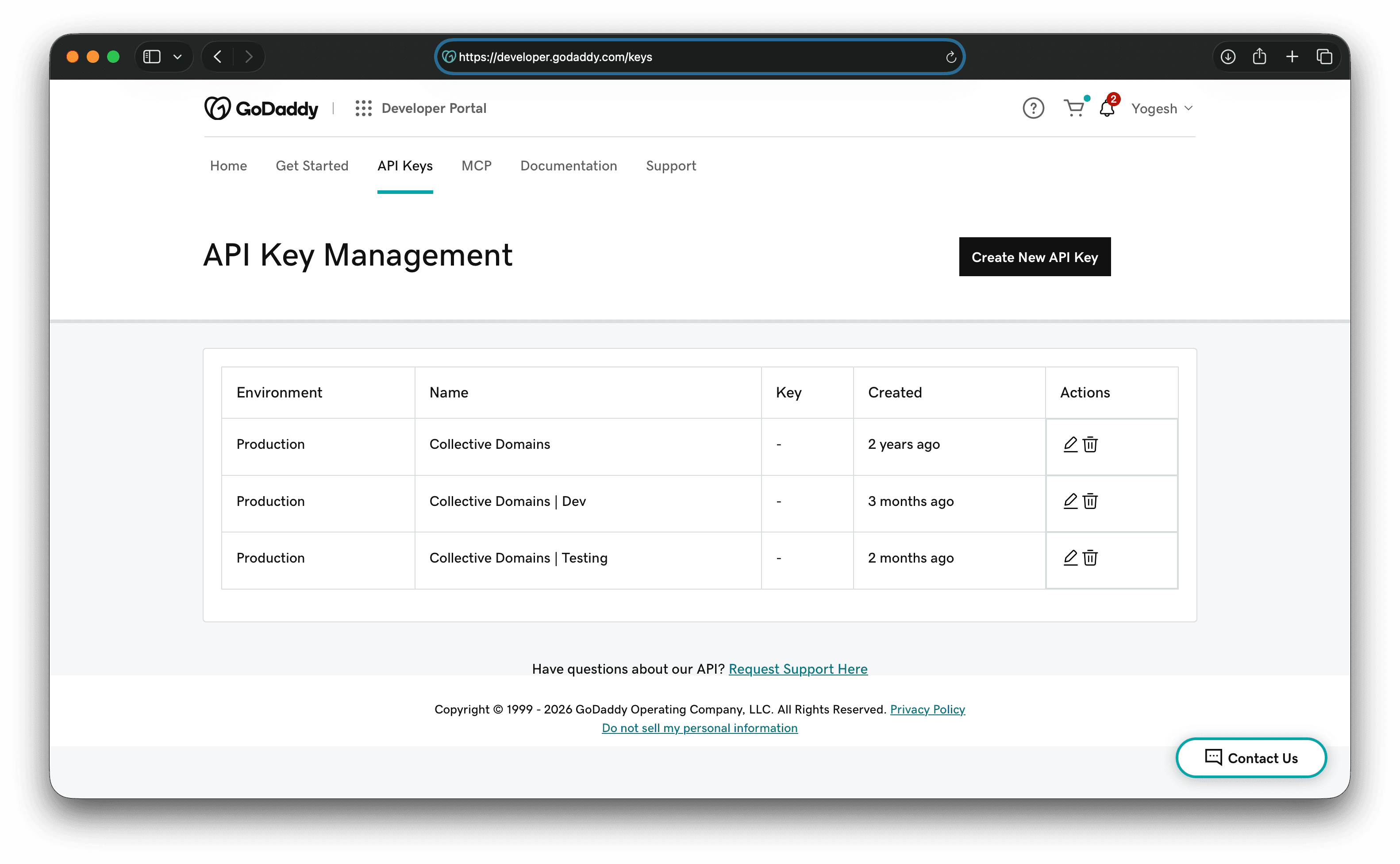 Create GoDaddy API key