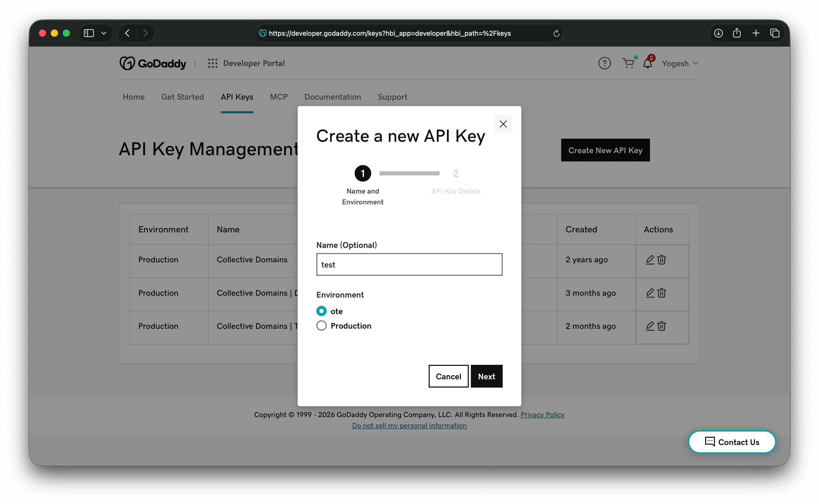 GoDaddy environment selection