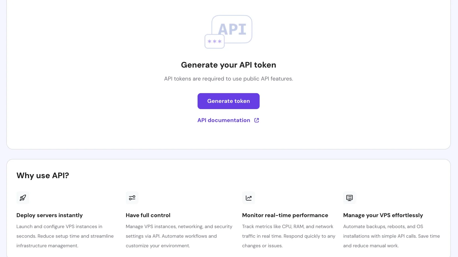Hostinger API access section