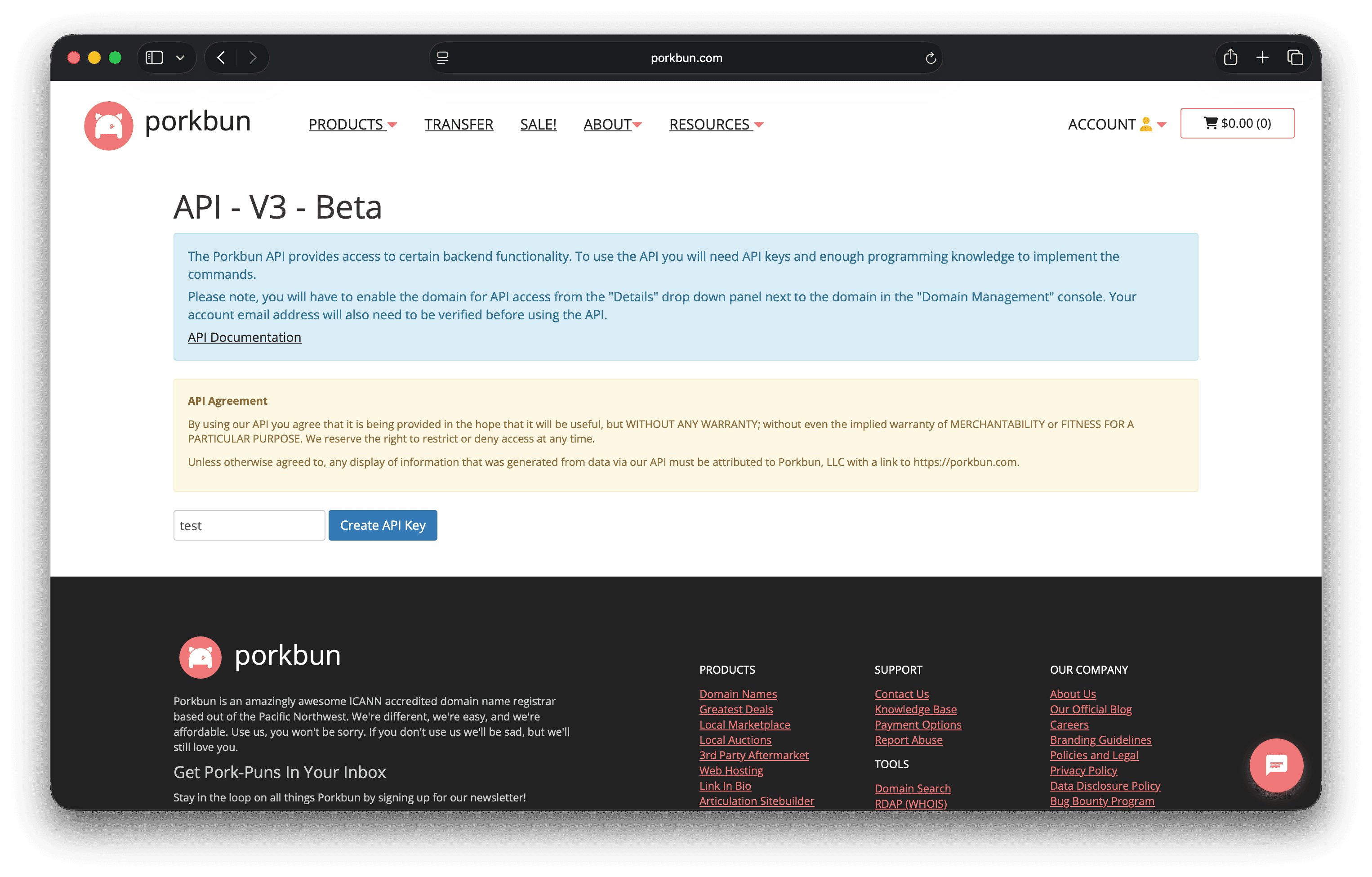 Create Porkbun API key