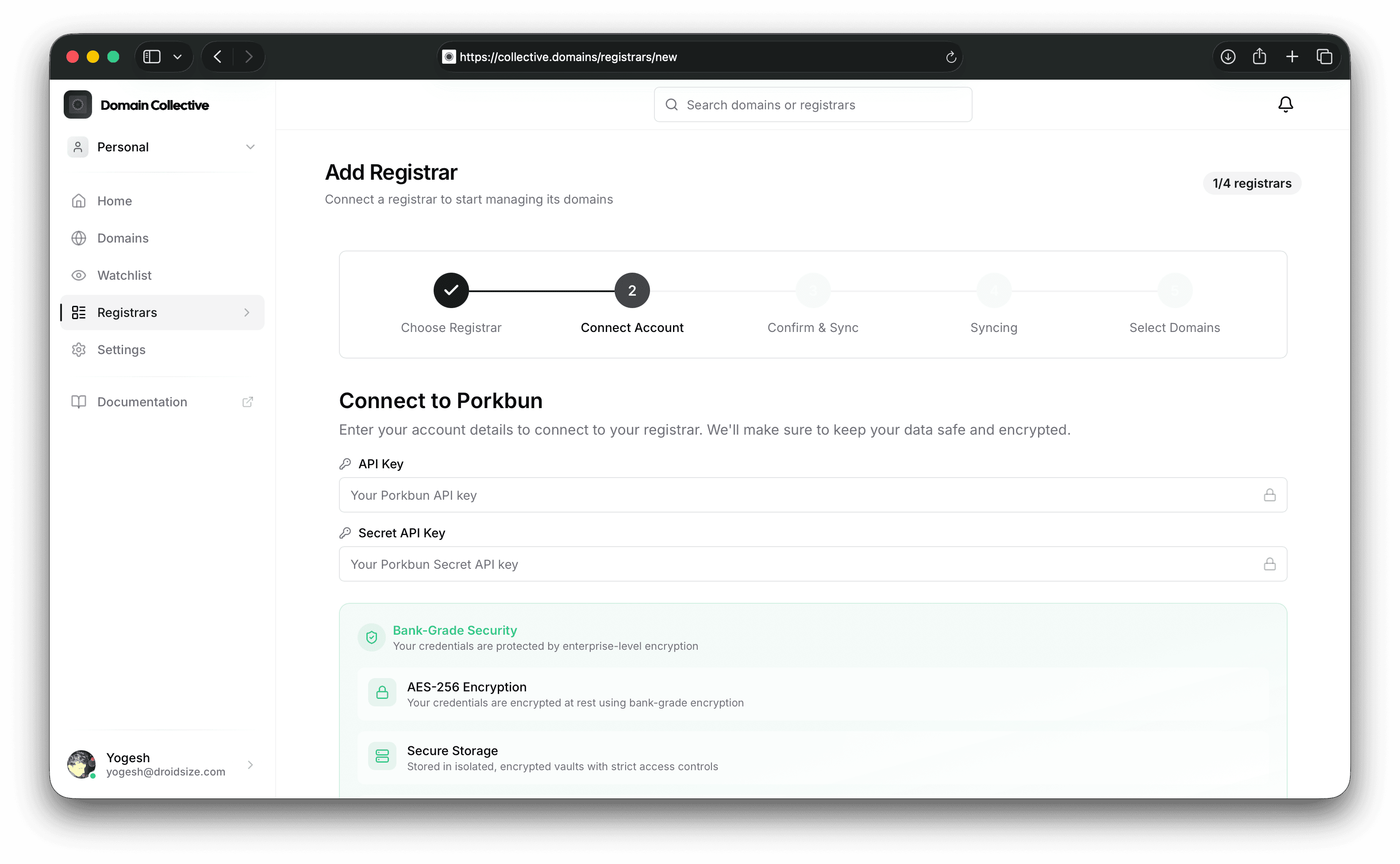 Porkbun integration form